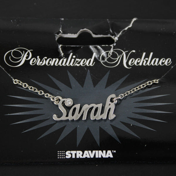 SARAH Name Silvertone Rhinestone 14.5" w 4.5" Multi Ring Ext Necklace