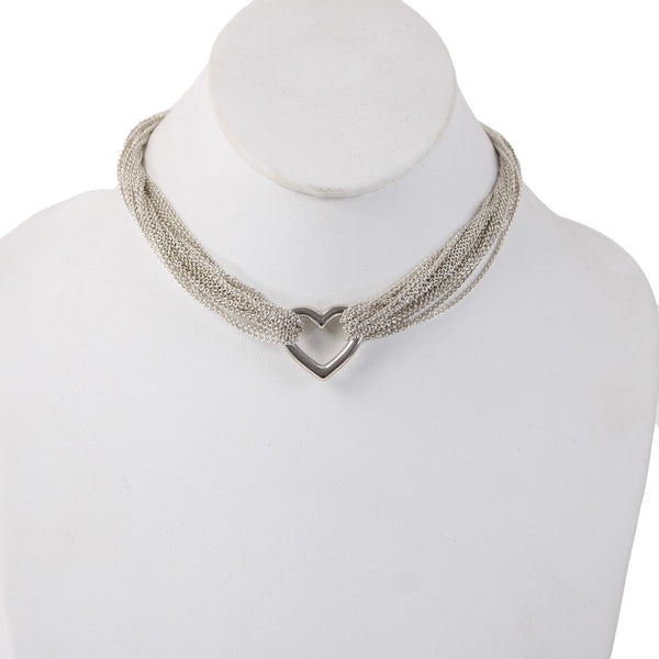 Tiffany Co Necklace 925 Sterling Silver Heart Multi Chains 16" Necklace