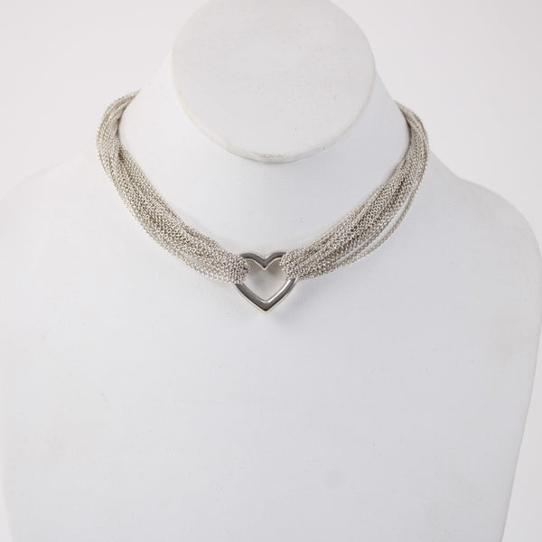 Tiffany Co Necklace 925 Sterling Silver Heart Multi Chains 16" Necklace