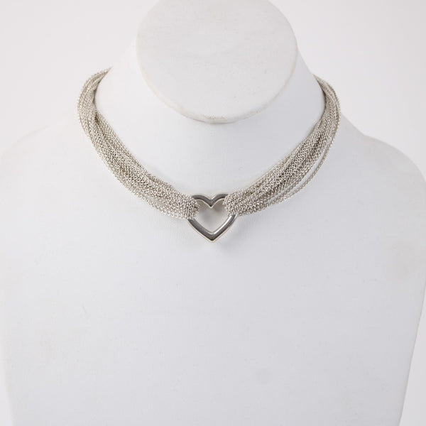 Tiffany Co Necklace 925 Sterling Silver Heart Multi Chains 16" Necklace