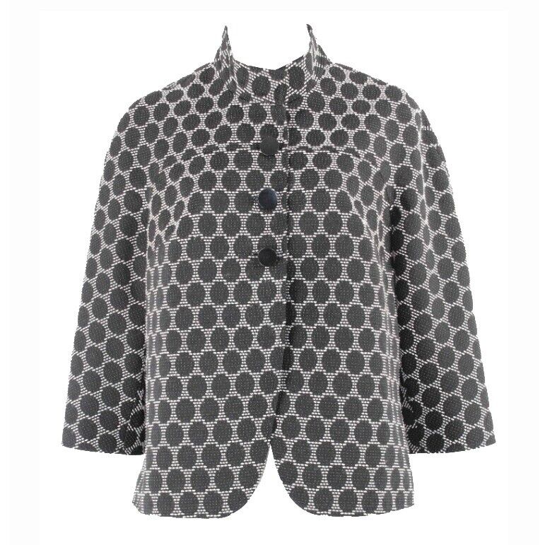Coldwater Creek 10 Black White Polyester Rayon 3 Button Jacket