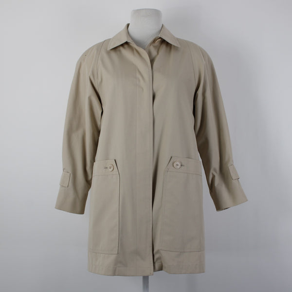 London Fog Sz 6 Petite Tan Brown Collared Pockets Mid Length Fleece Lined Jacket