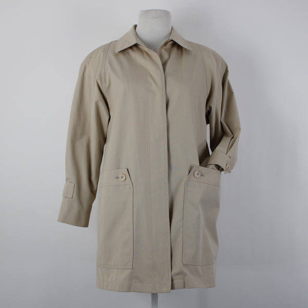 London Fog Sz 6 Petite Tan Brown Collared Pockets Mid Length Fleece Lined Jacket