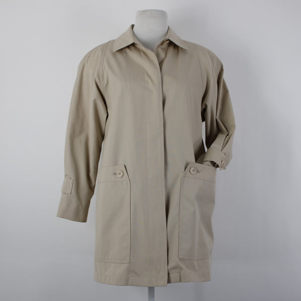 London Fog Sz 6 Petite Tan Brown Collared Pockets Mid Length Fleece Lined Jacket