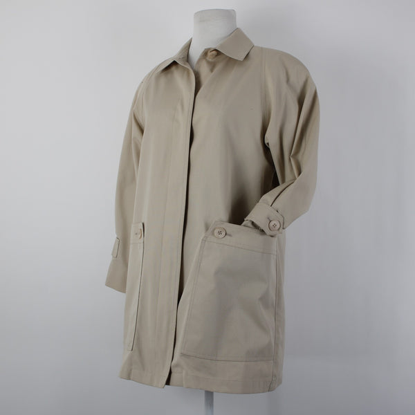 London Fog Sz 6 Petite Tan Brown Collared Pockets Mid Length Fleece Lined Jacket