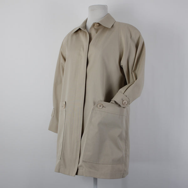 London Fog Sz 6 Petite Tan Brown Collared Pockets Mid Length Fleece Lined Jacket