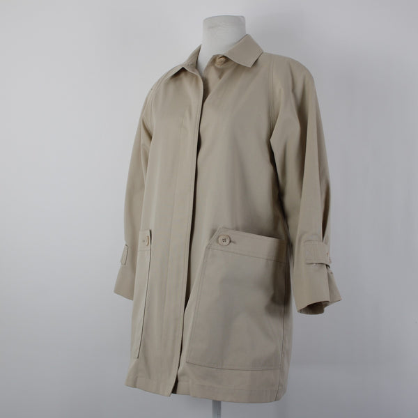 London Fog Sz 6 Petite Tan Brown Collared Pockets Mid Length Fleece Lined Jacket