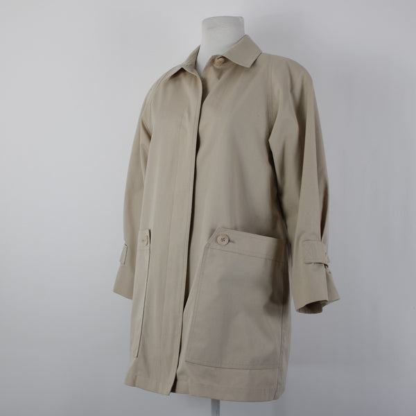 London Fog Sz 6 Petite Tan Brown Collared Pockets Mid Length Fleece Lined Jacket