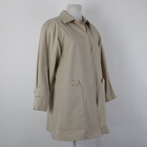 London Fog Sz 6 Petite Tan Brown Collared Pockets Mid Length Fleece Lined Jacket