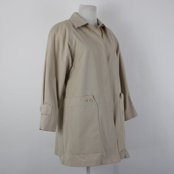 London Fog Sz 6 Petite Tan Brown Collared Pockets Mid Length Fleece Lined Jacket