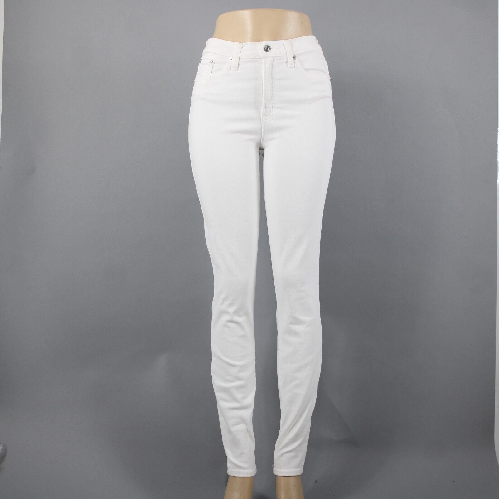 J Crew Toothpick Sz 27T x 31 White Denim 9'' High Rise Pockets Cotton Poly Jeans