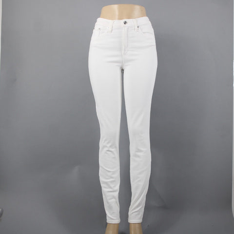 J Crew Toothpick Sz 27T x 31 White Denim 9'' High Rise Pockets Cotton Poly Jeans
