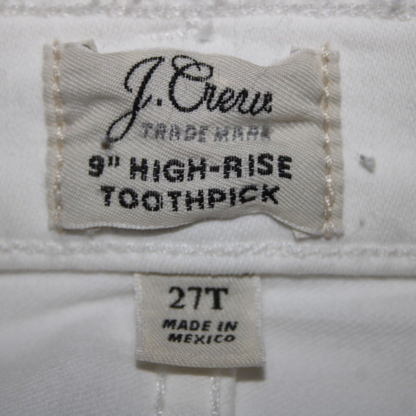 J Crew Toothpick Sz 27T x 31 White Denim 9'' High Rise Pockets Cotton Poly Jeans