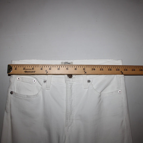 J Crew Toothpick Sz 27T x 31 White Denim 9'' High Rise Pockets Cotton Poly Jeans