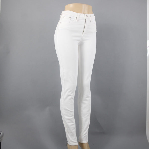 J Crew Toothpick Sz 27T x 31 White Denim 9'' High Rise Pockets Cotton Poly Jeans