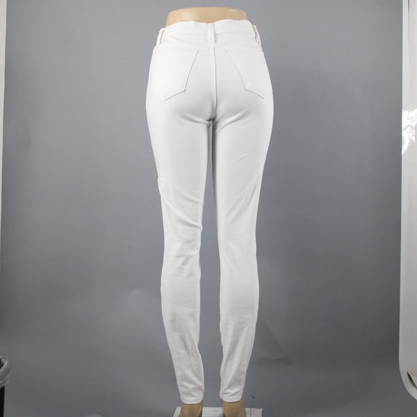 J Crew Toothpick Sz 27T x 31 White Denim 9'' High Rise Pockets Cotton Poly Jeans
