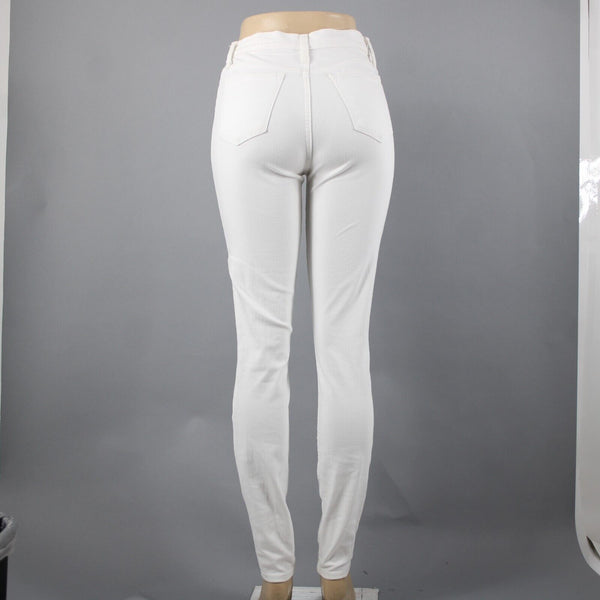 J Crew Toothpick Sz 27T x 31 White Denim 9'' High Rise Pockets Cotton Poly Jeans