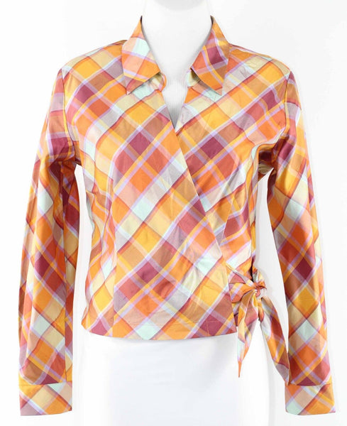 Coldwater Creek Sz XSP Orange Burgundy Aqua Multi True Wrap 100% Silk Top
