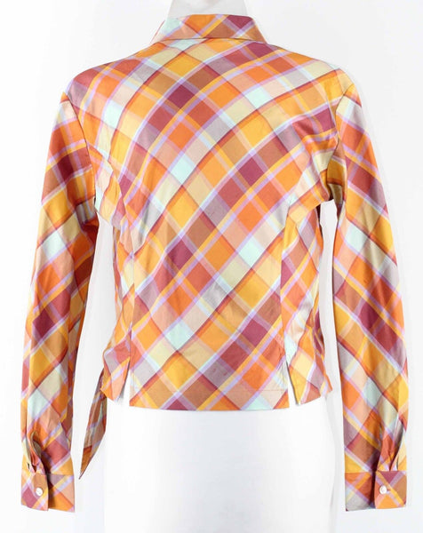 Coldwater Creek Sz XSP Orange Burgundy Aqua Multi True Wrap 100% Silk Top