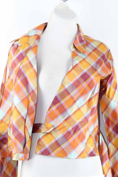 Coldwater Creek Sz XSP Orange Burgundy Aqua Multi True Wrap 100% Silk Top