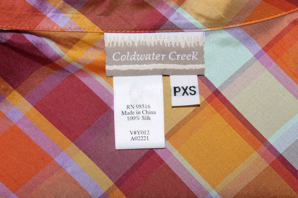 Coldwater Creek Sz XSP Orange Burgundy Aqua Multi True Wrap 100% Silk Top