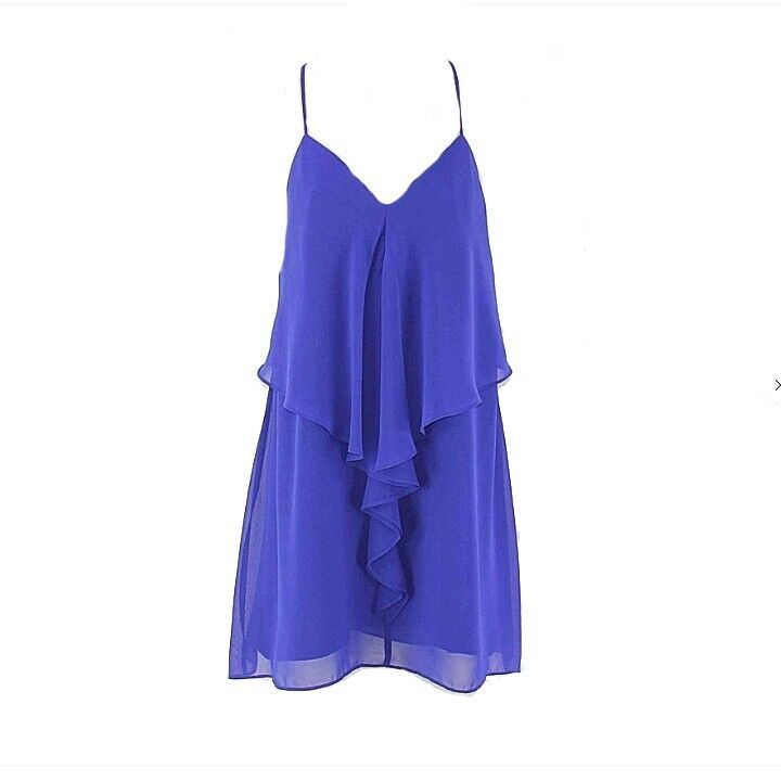 Guess NEW $98 Sz S Royal Strappy Back Ruffle Front Poly Blend Chiffon Dress