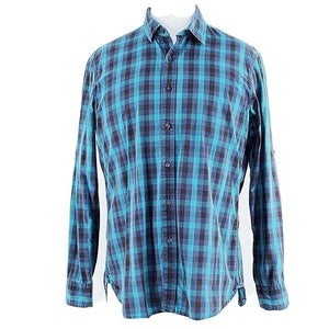 Apt. 9 Sz M Teal Black Multi Plaid LS 100% Cotton Men's Button Down Shirt
