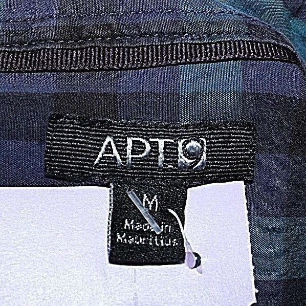 Apt. 9 Sz M Teal Black Multi Plaid LS 100% Cotton Men's Button Down Shirt