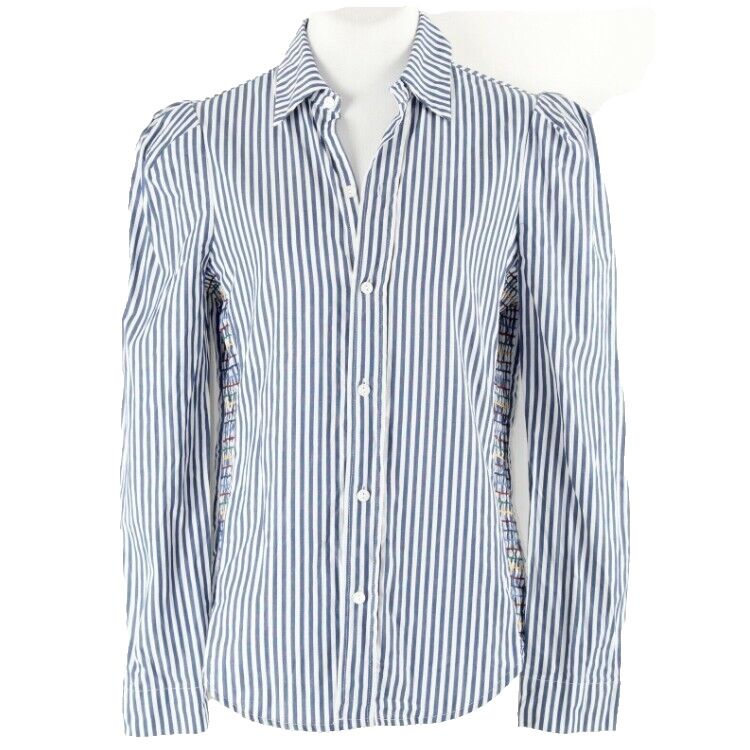 Greyson NEW $298 Sz S Blue White Striped Multi Smock Side Trend Cotton Shirt Top