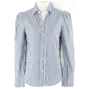 Greyson NEW $298 Sz S Blue White Striped Multi Smock Side Trend Cotton Shirt Top