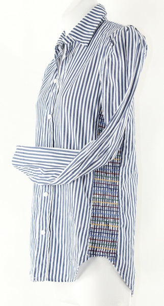 Greyson NEW $298 Sz S Blue White Striped Multi Smock Side Trend Cotton Shirt Top