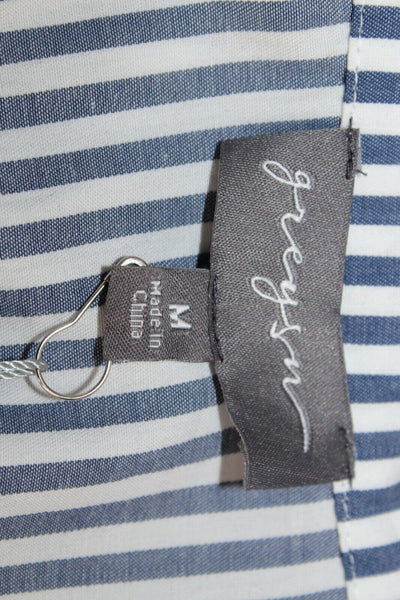 Greyson NEW $298 Sz S Blue White Striped Multi Smock Side Trend Cotton Shirt Top