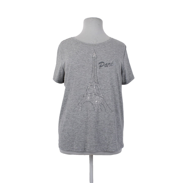 Retrology Sz 3X Top NEW $58 Light Grey Paris Eiffel Tower Polyester Rayon Top