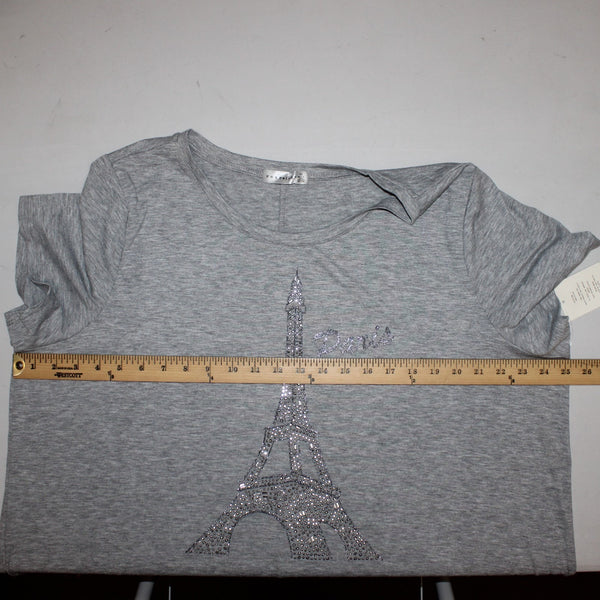 Retrology Sz 3X Top NEW $58 Light Grey Paris Eiffel Tower Polyester Rayon Top