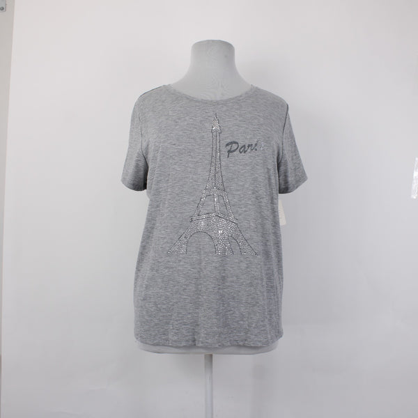 Retrology Sz 3X Top NEW $58 Light Grey Paris Eiffel Tower Polyester Rayon Top