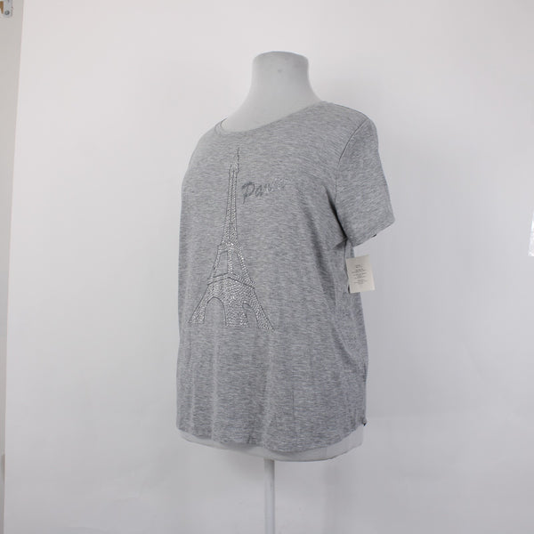 Retrology Sz 3X Top NEW $58 Light Grey Paris Eiffel Tower Polyester Rayon Top
