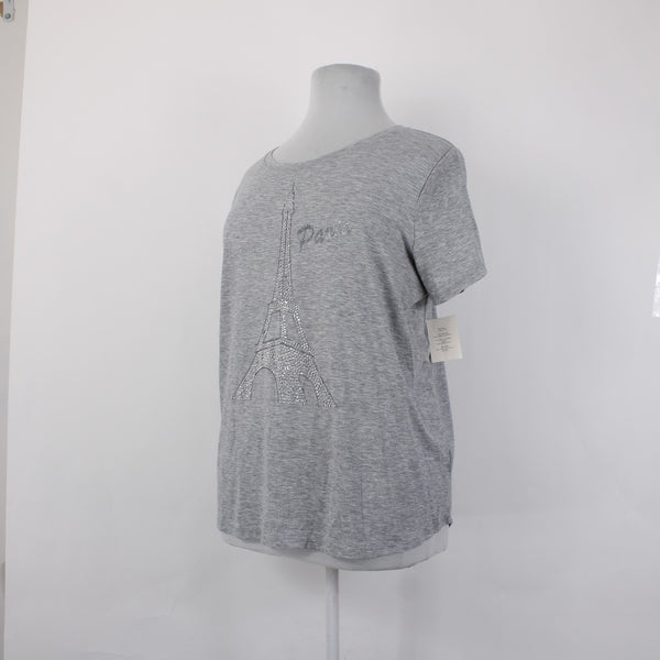 Retrology Sz 3X Top NEW $58 Light Grey Paris Eiffel Tower Polyester Rayon Top