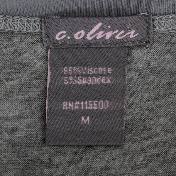 C Oliver Sz M Gray Slit Flutter Ruffled Sleeve V Neck Viscose Blend Knit Top