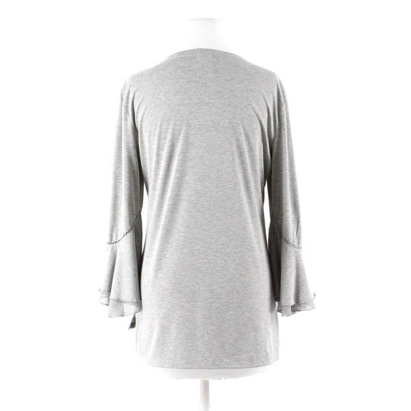C Oliver Sz M Gray Slit Flutter Ruffled Sleeve V Neck Viscose Blend Knit Top