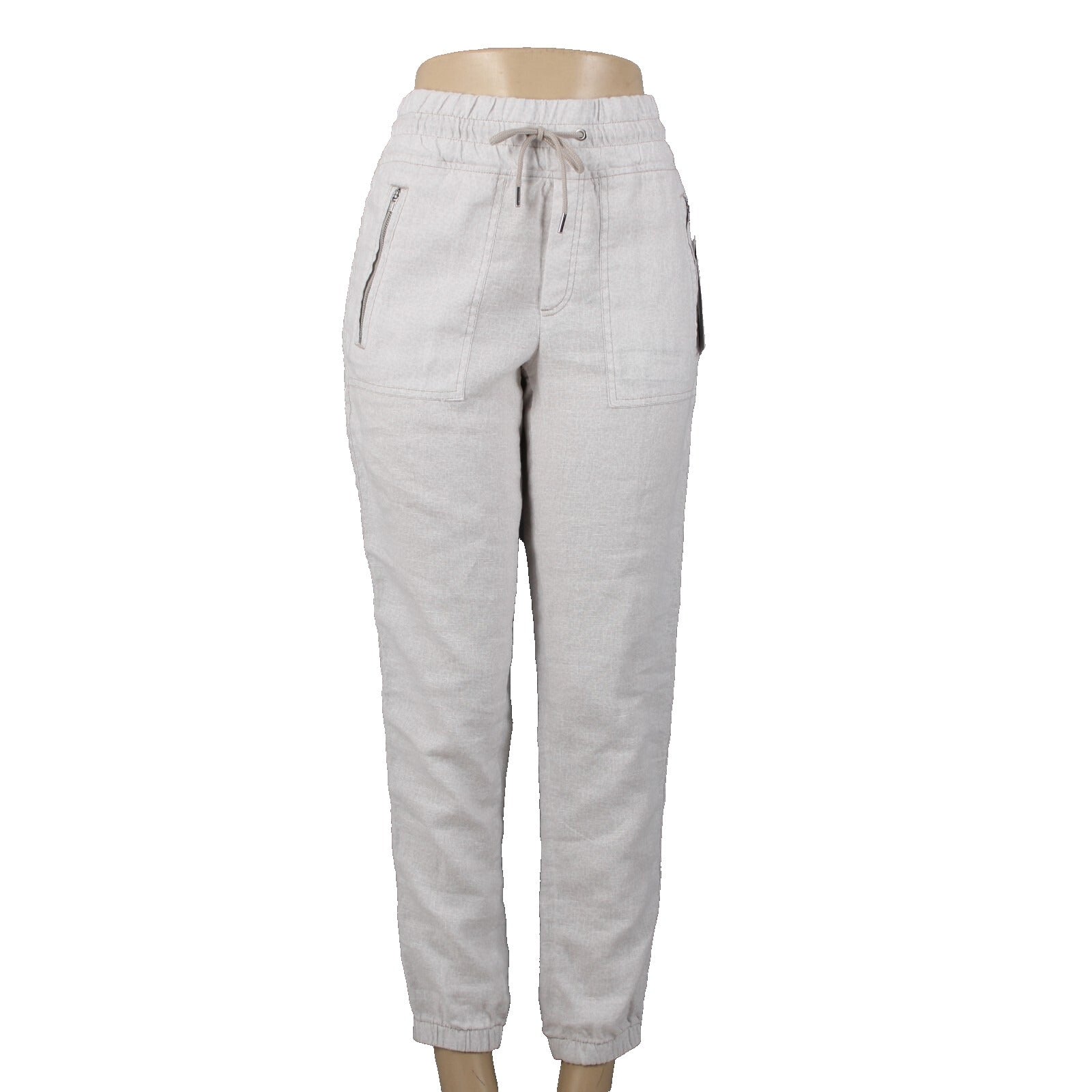 Athleta NEW $79 Cabo Sz 4 x 28 White Tan Pockets 100% Linen Active Wear Pant