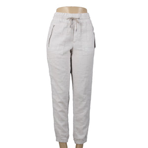 Athleta NEW $79 Cabo Sz 4 x 28 White Tan Pockets 100% Linen Active Wear Pant