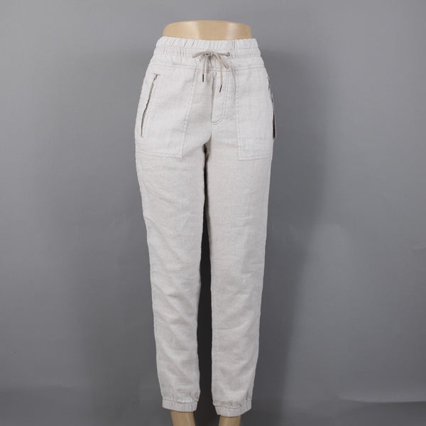 Athleta NEW $79 Cabo Sz 4 x 28 White Tan Pockets 100% Linen Active Wear Pant