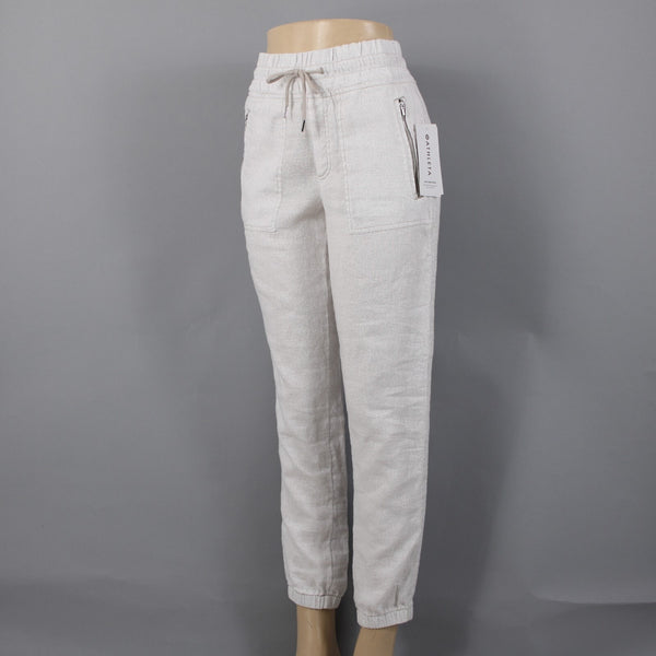 Athleta NEW $79 Cabo Sz 4 x 28 White Tan Pockets 100% Linen Active Wear Pant