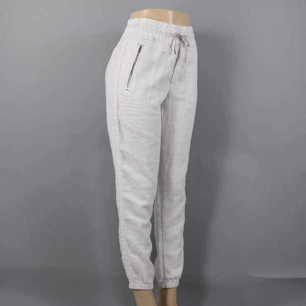 Athleta NEW $79 Cabo Sz 4 x 28 White Tan Pockets 100% Linen Active Wear Pant