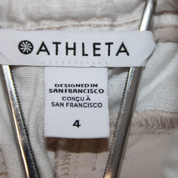 Athleta NEW $79 Cabo Sz 4 x 28 White Tan Pockets 100% Linen Active Wear Pant