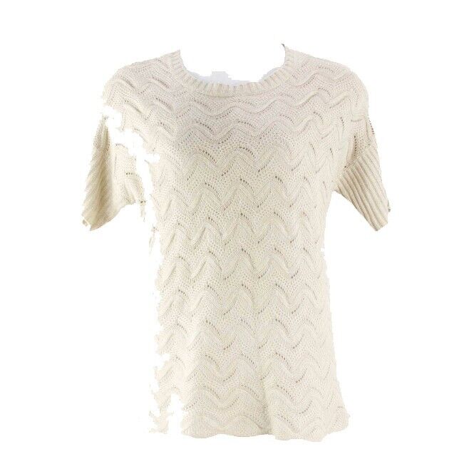 Metaphor Sz L Tan Gold Metallic Drop Shoulder Textured Sweater