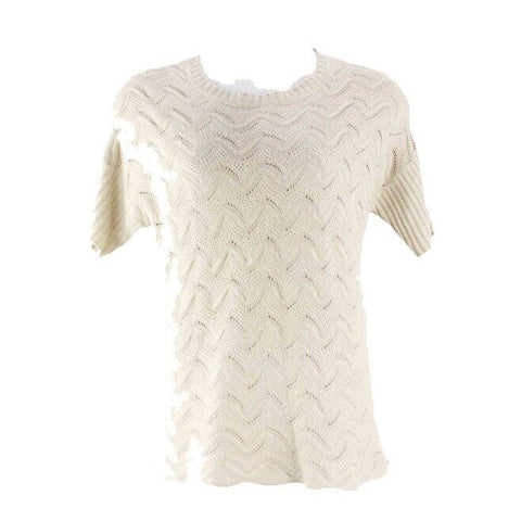 Metaphor Sz L Tan Gold Metallic Drop Shoulder Textured Sweater