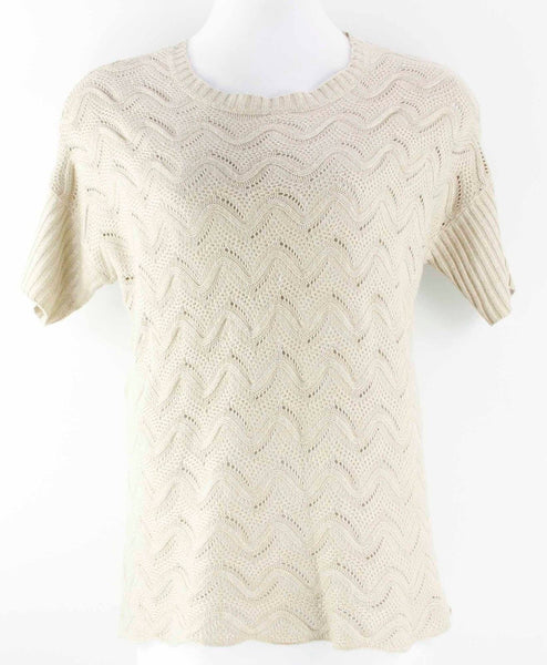 Metaphor Sz L Tan Gold Metallic Drop Shoulder Textured Sweater