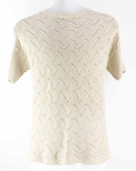 Metaphor Sz L Tan Gold Metallic Drop Shoulder Textured Sweater