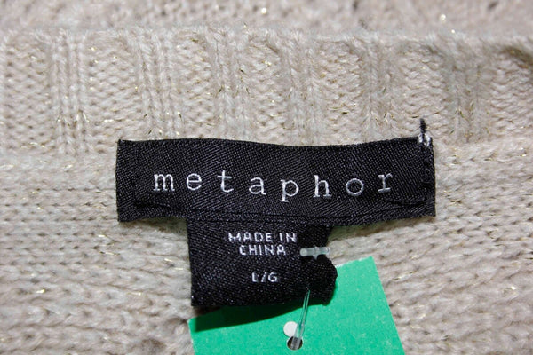 Metaphor Sz L Tan Gold Metallic Drop Shoulder Textured Sweater